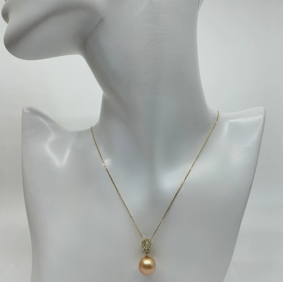 ✨️18k ✨️real Gold chain Pearl Diamond Pendant Necklace - Picture 3 of 14